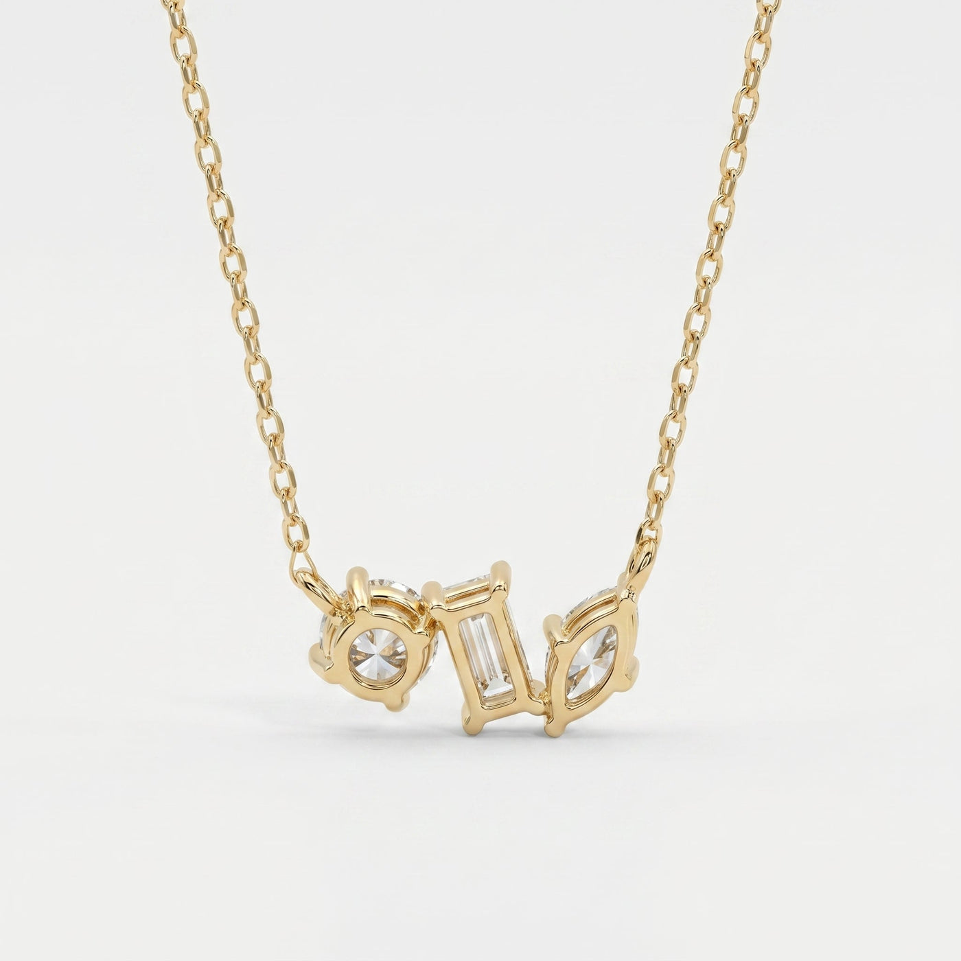 Three Stone Diamond Pendant Necklace, view 5