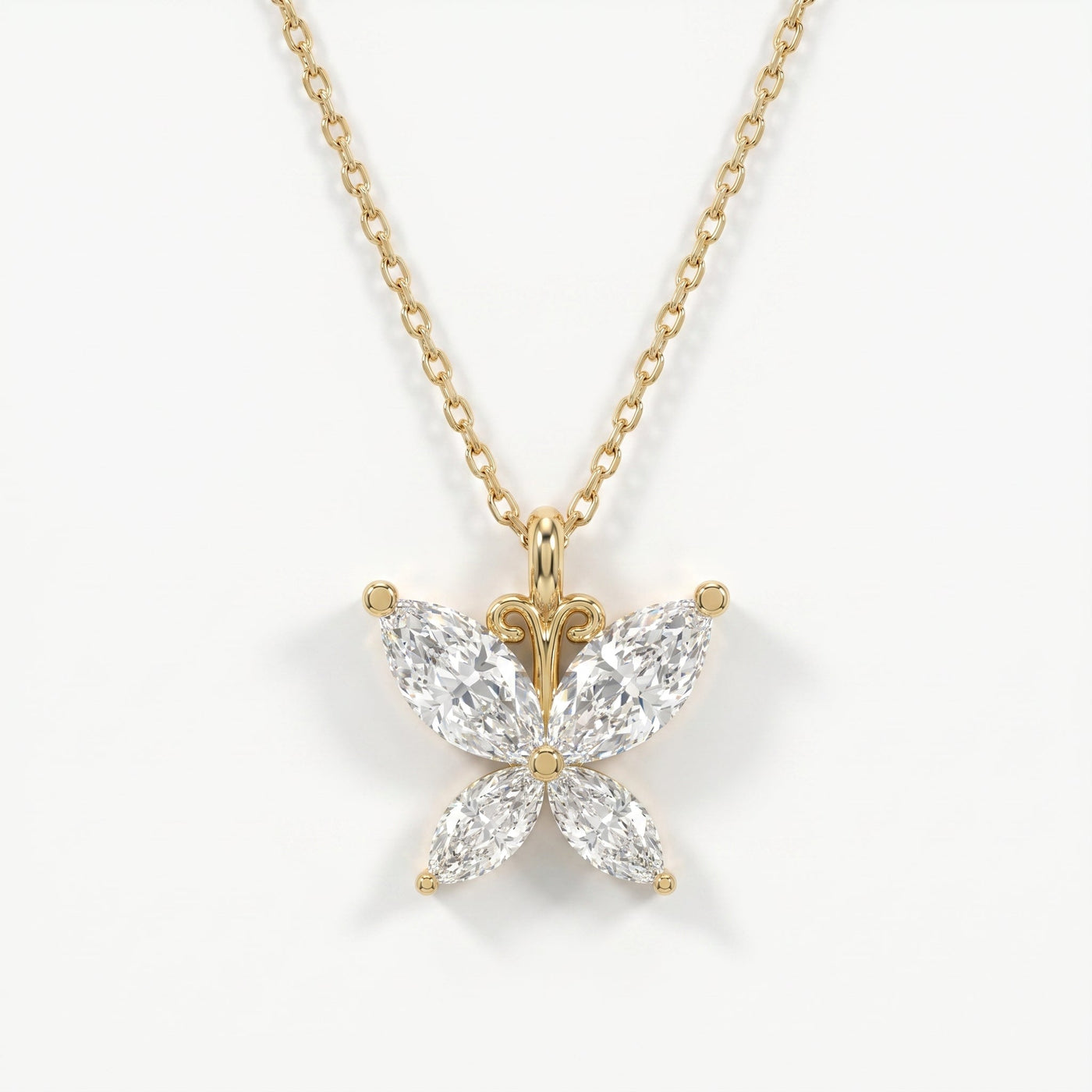 Butterfly Design Marquise Diamond Pendant Necklace, view 1