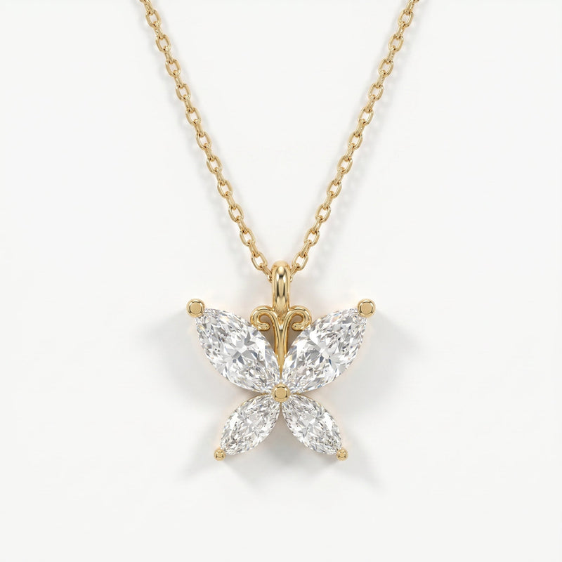 Butterfly Design Marquise Diamond Pendant Necklace, view 1