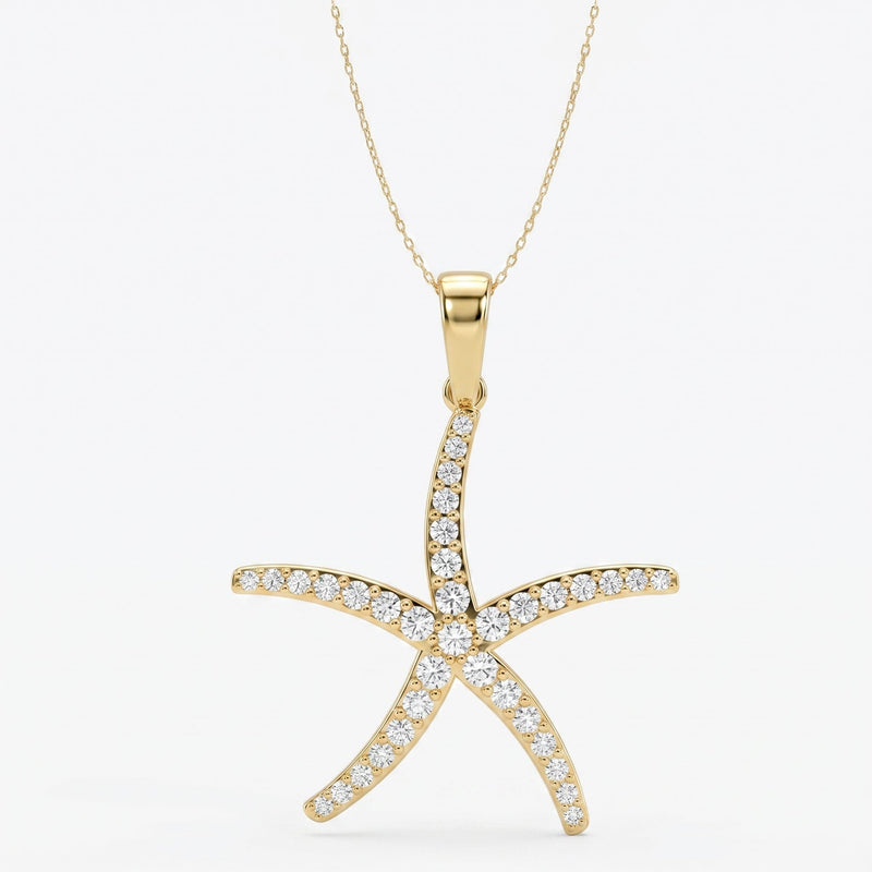 Round Diamond Starfish Embrace Pendant Necklace, view 1