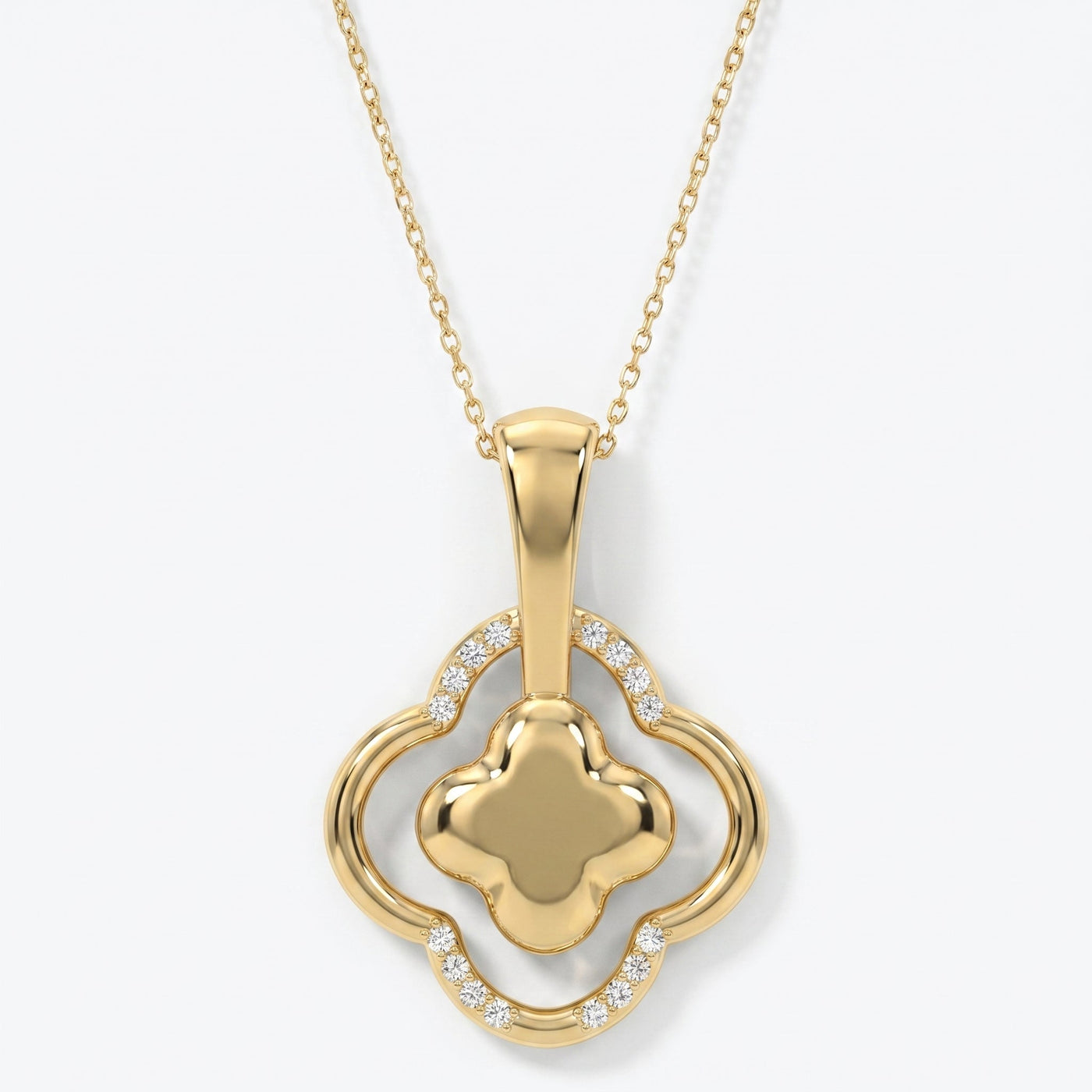 Round Diamond Elegant Clover Bloom Pendant Necklace, view 1
