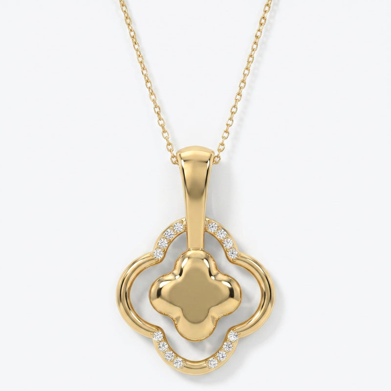 Round Diamond Elegant Clover Bloom Pendant Necklace, view 1