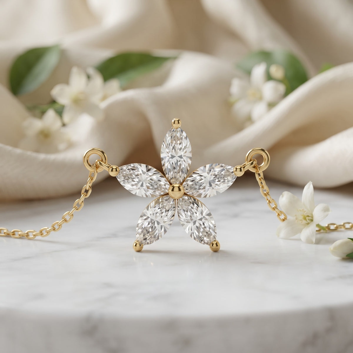 Marquise Diamond Flower Necklace, image 3