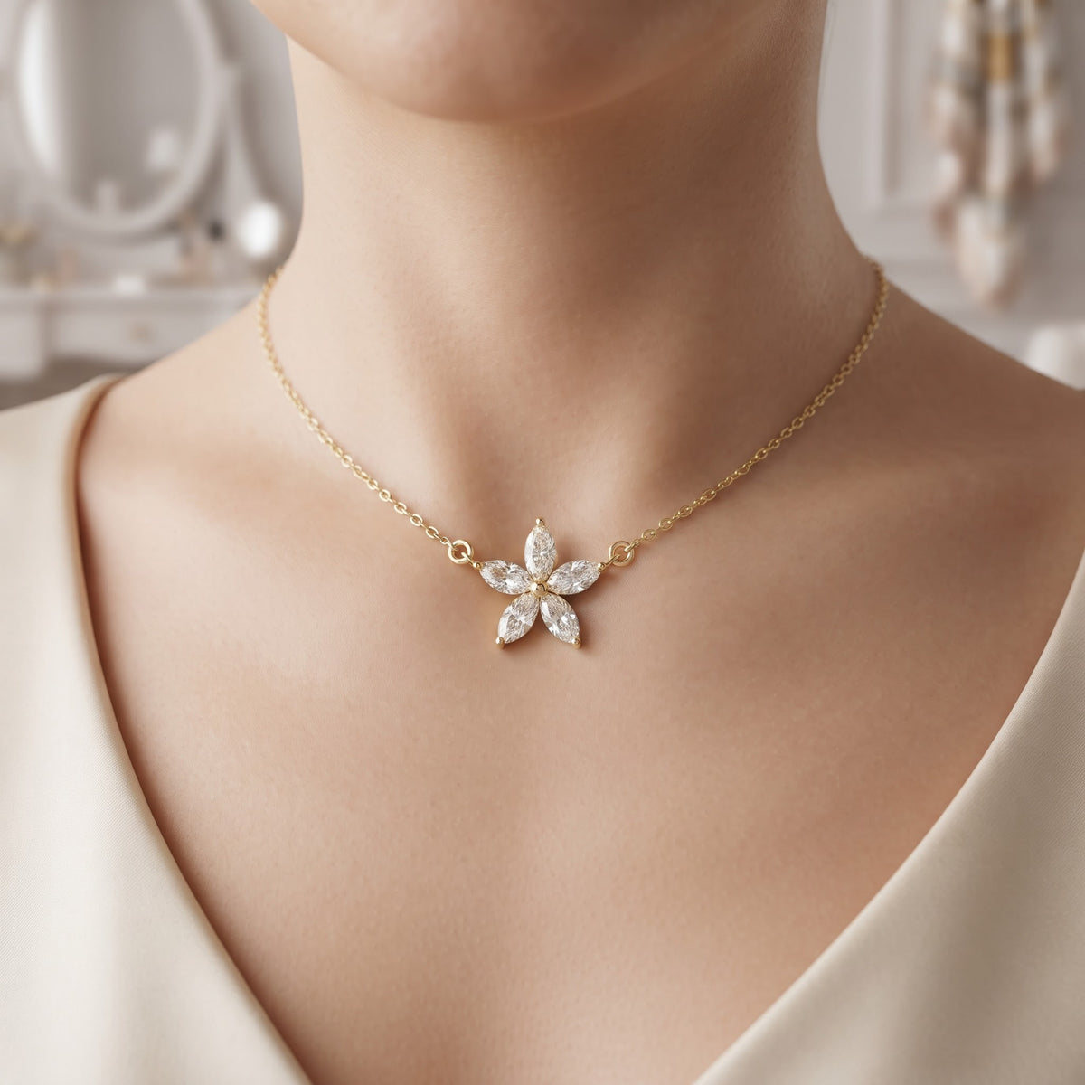 Marquise Diamond Flower Necklace, image 4