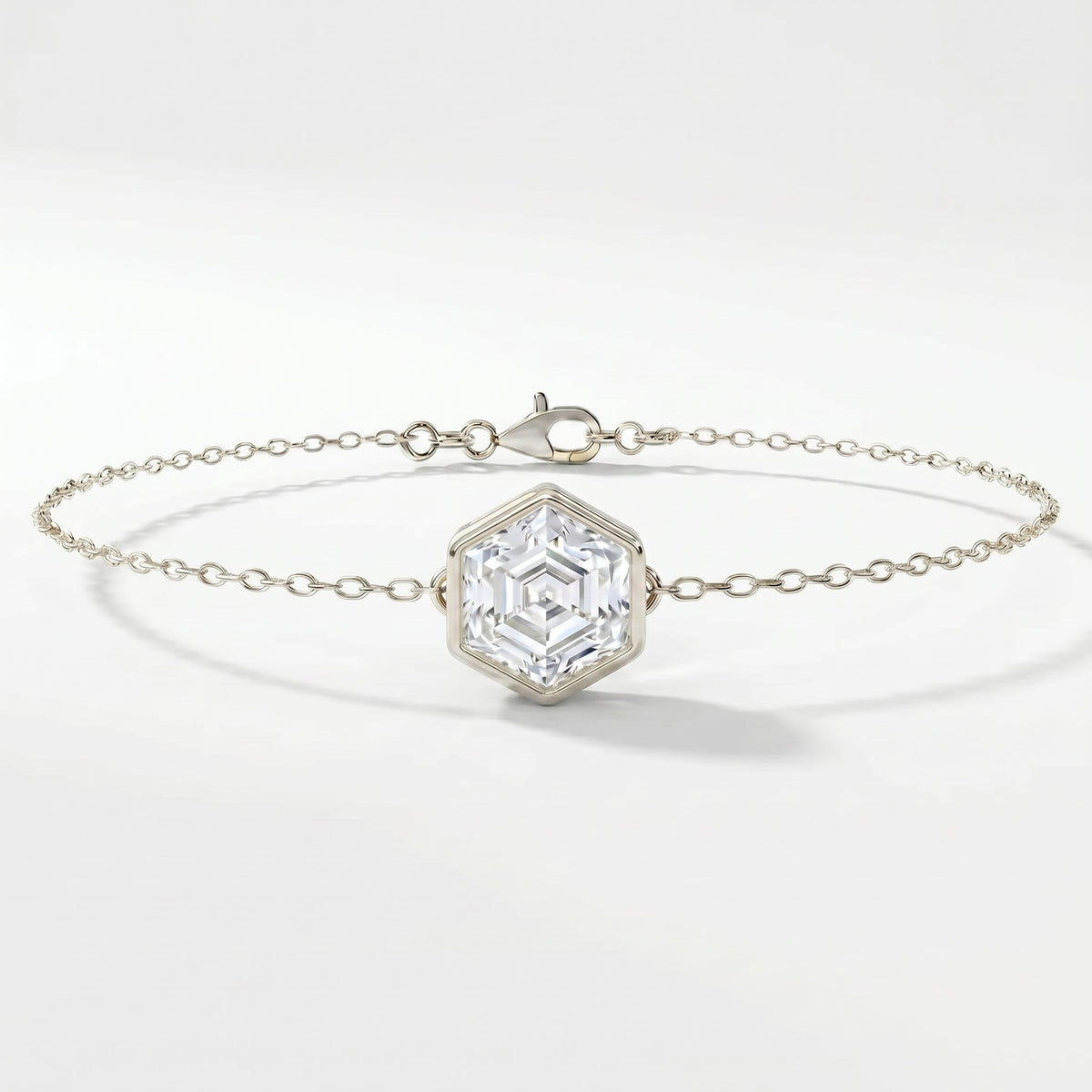 Minimalist Bezel Set Geometric Square Hexagon Cut Chain Bracelet, view 5