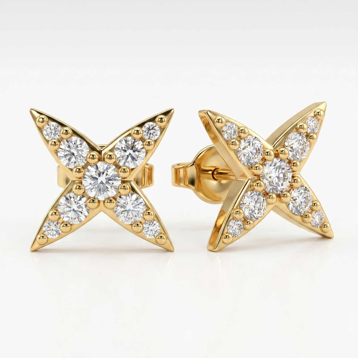 Butterfly inspired diamond stud earrings, view 3
