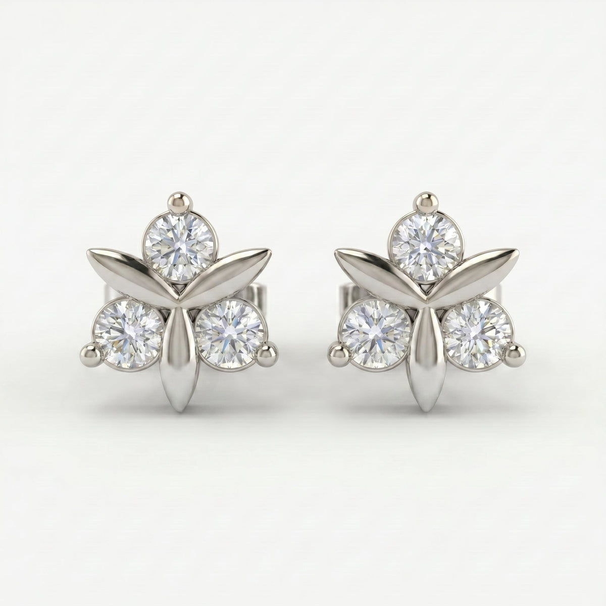 Round Diamond Floral Stud Earrings, view 6