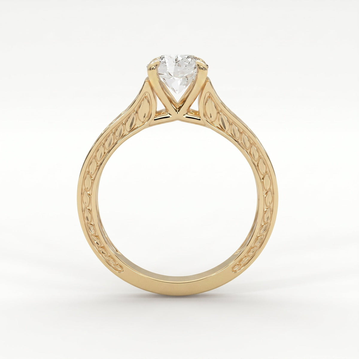 Vintage Floral Engraved Round Cut Diamond Engagement Ring, view 4