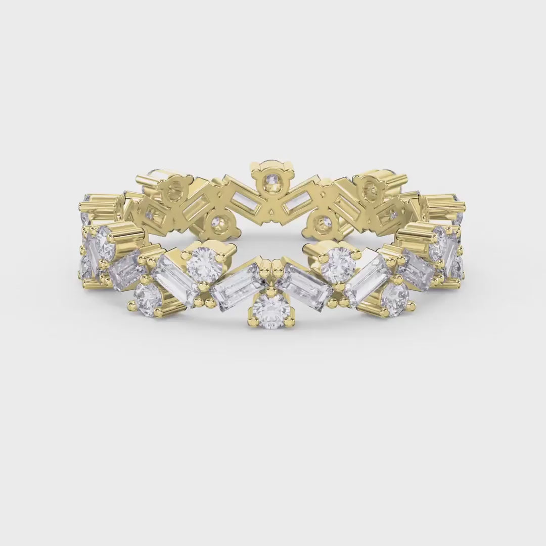 Alternating Baguette and Round Diamond Design Ring, product video