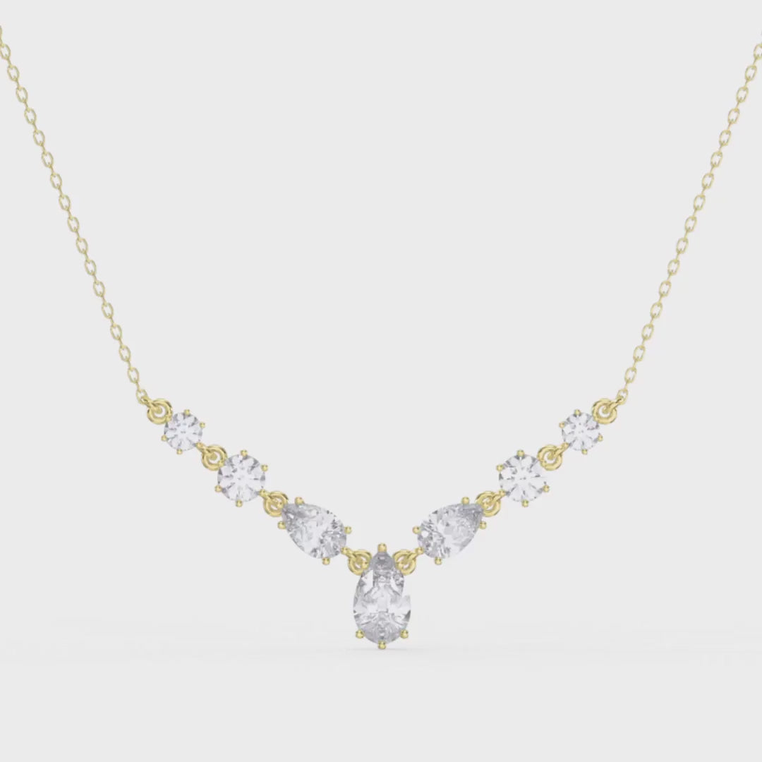 Pear and Round Cut Diamond V Shape Pendant, product video