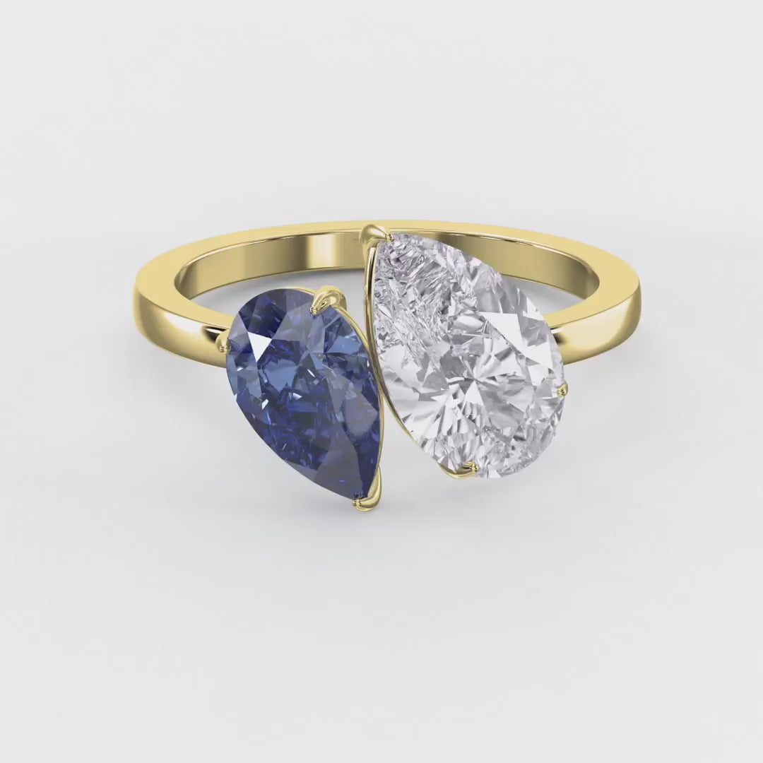 Toi et Moi Ring with Blue Sapphire and Pear Diamond, product video