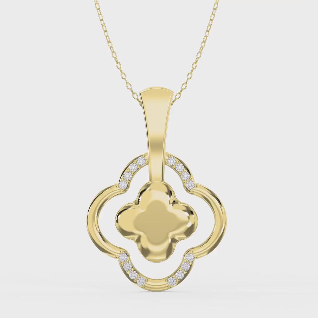 Round Diamond Elegant Clover Bloom Pendant Necklace, product video