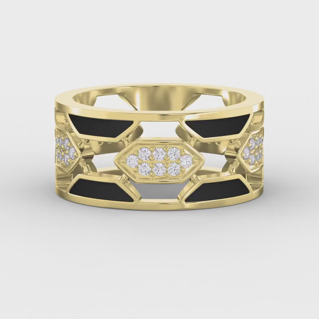Geometric Cluster Design with Black Enamel Diamond Ring, product video
