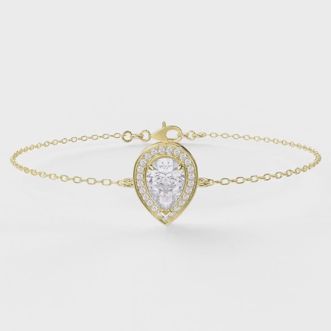 Pear Shape Diamond Halo Chain Bracelet, product video