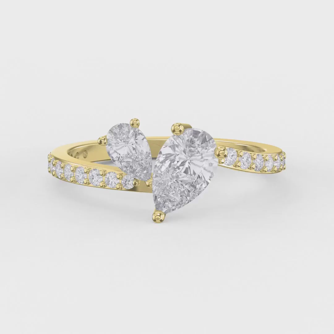 Two Stone Pear Shaped Diamond Bypass Side Ring, product video