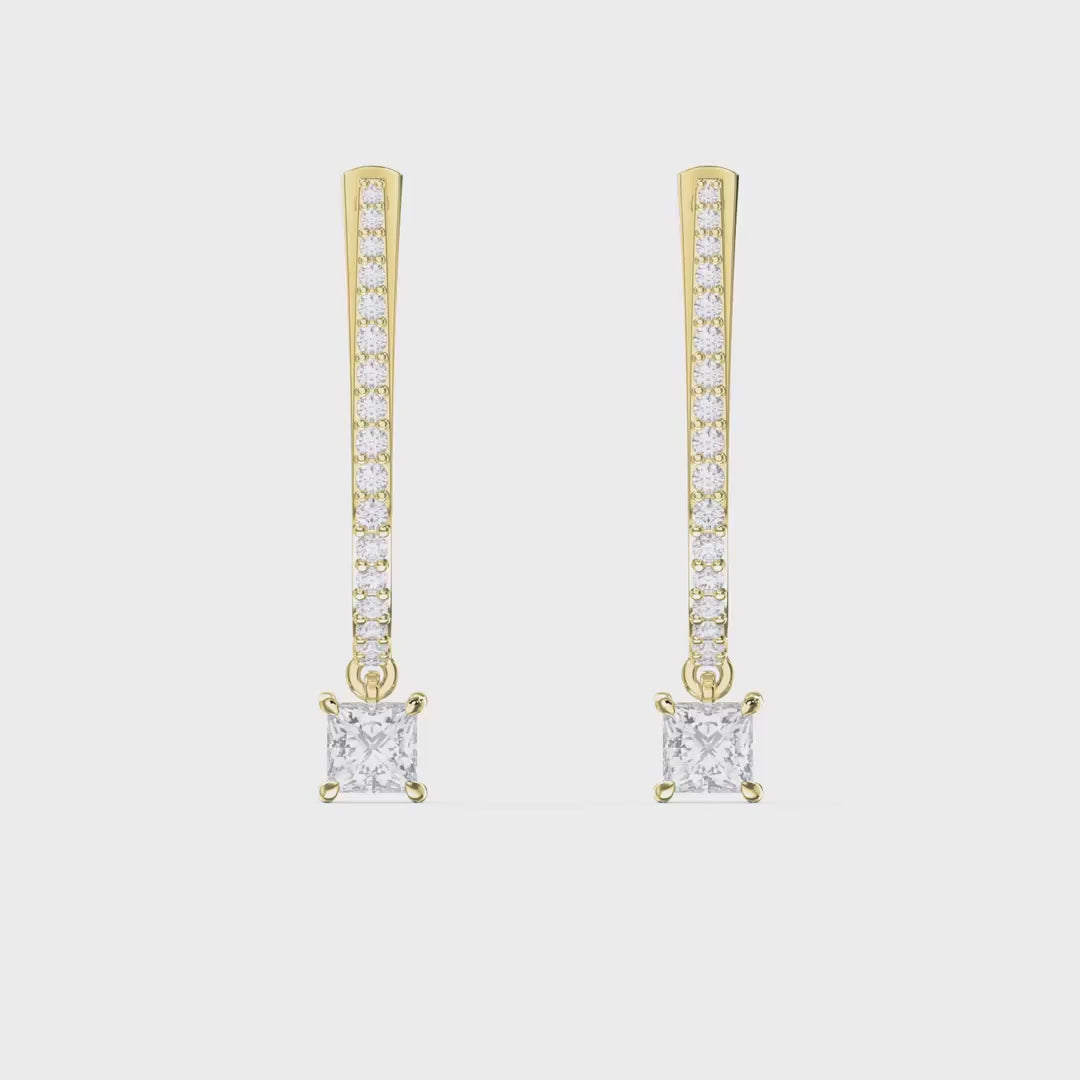 Round and Princess Cut Diamonds Pave Design Hoops Earring, product video