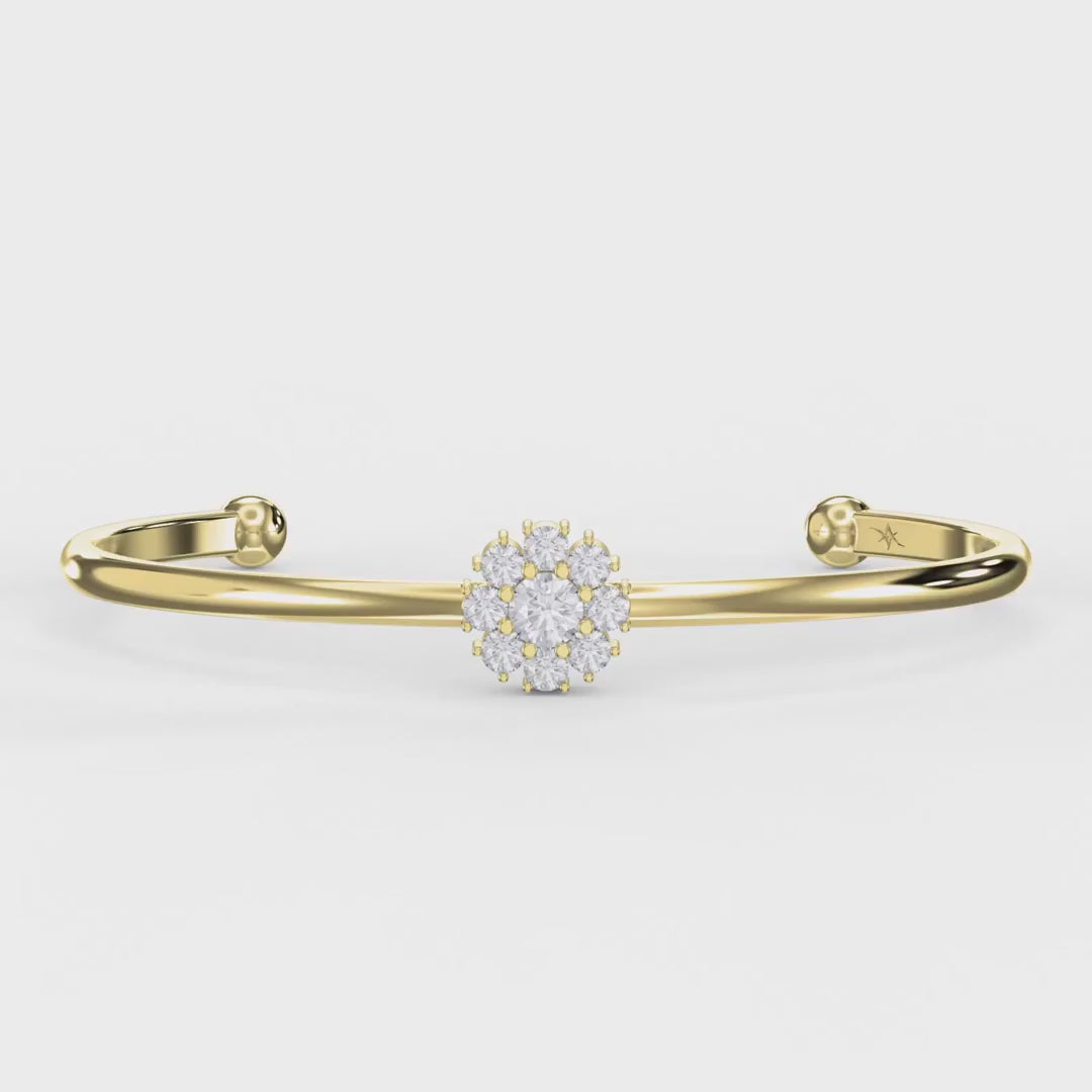 Floral Diamond Cluster Open Cuff Bracelet, product video