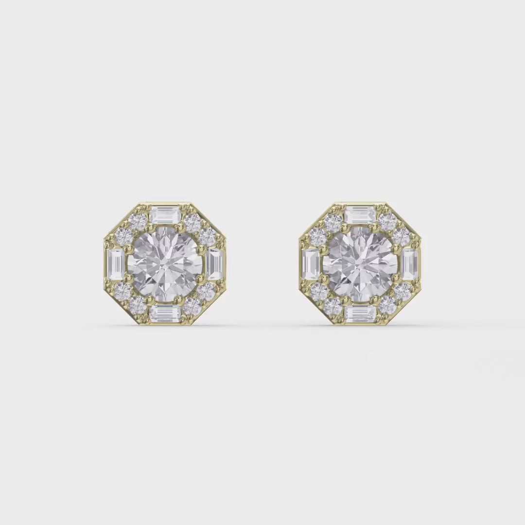 Octagon Halo Diamond Stud Earring, product video