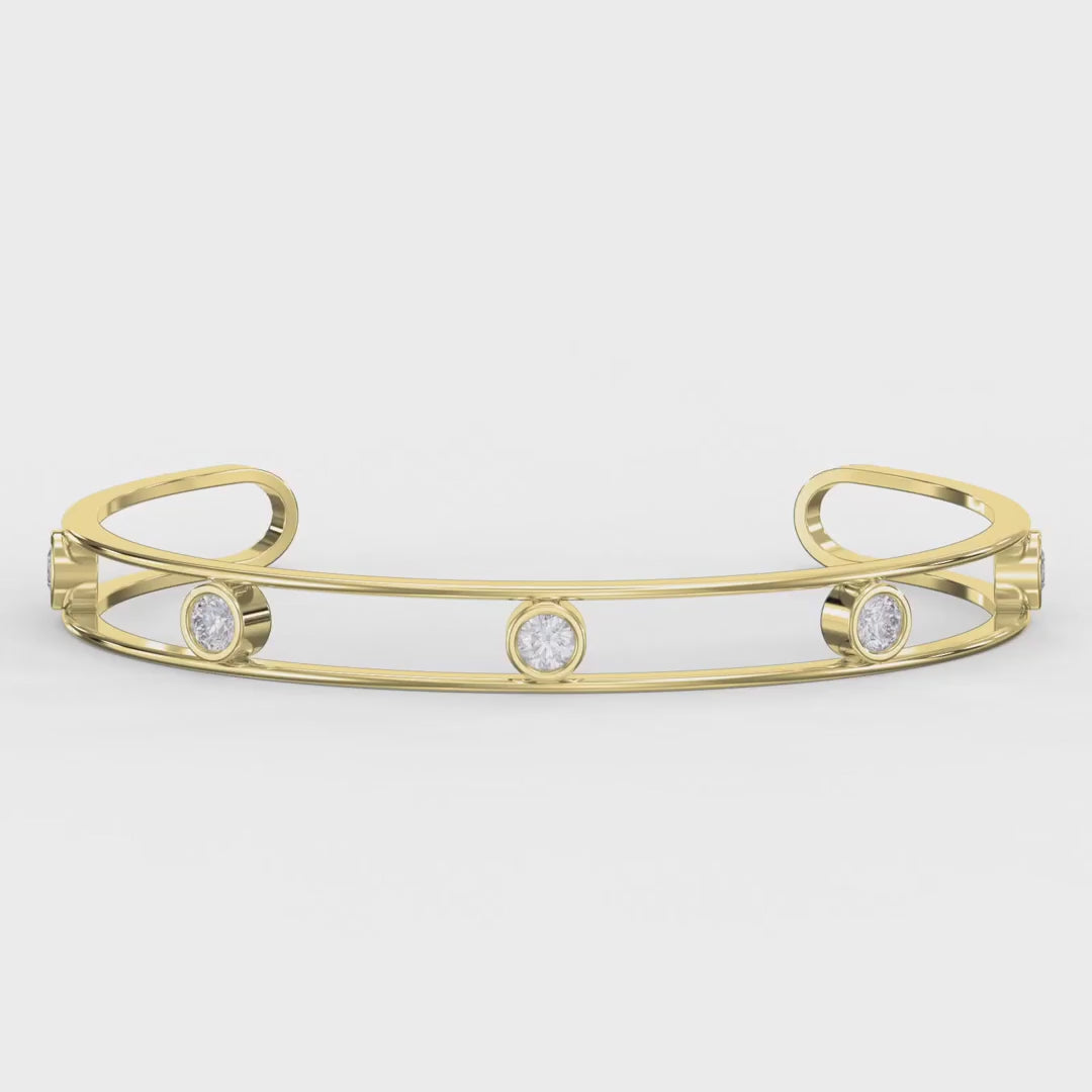 Minimalist Cuff Bracelet with Bezel Set Round Diamonds, product video