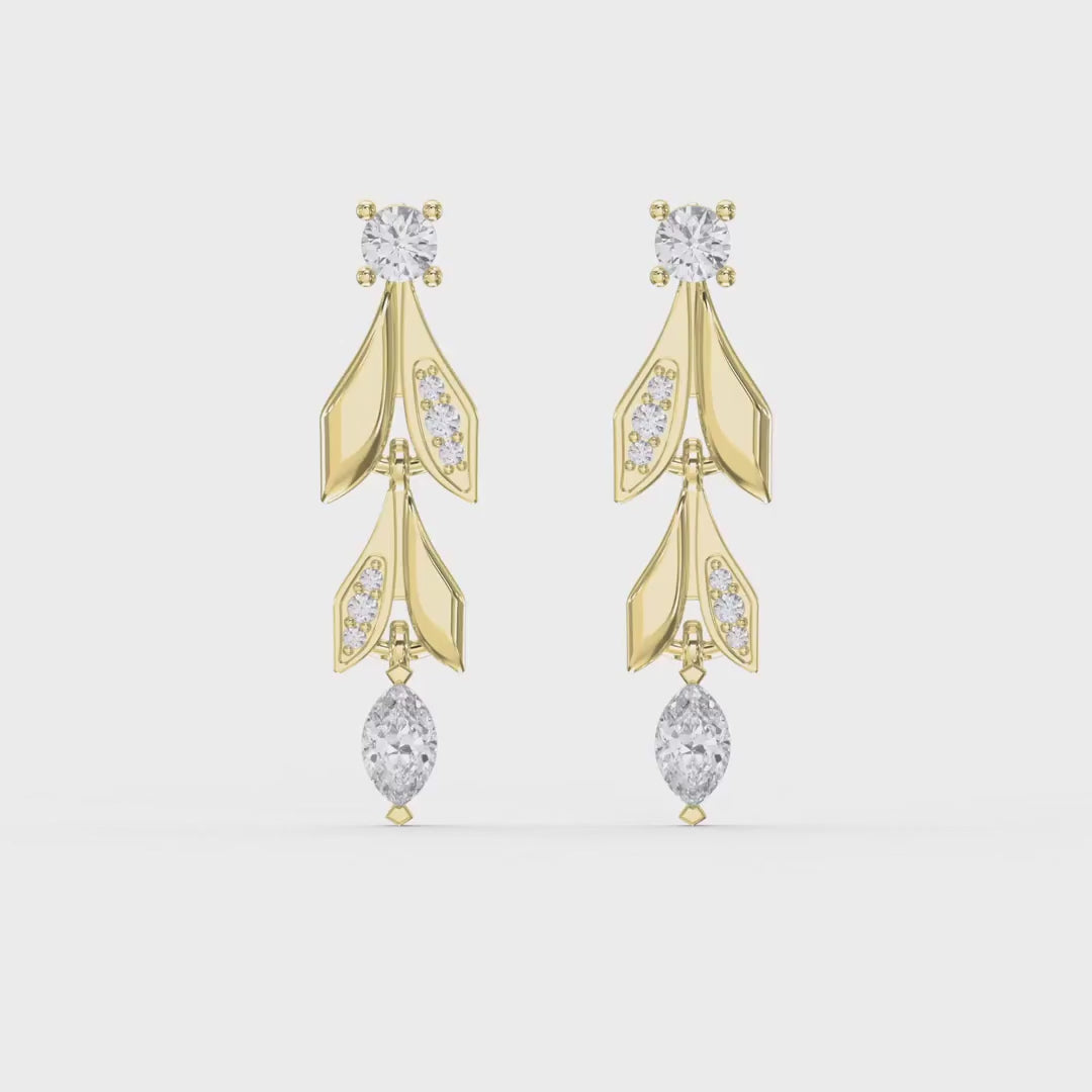 Elegant Leaf Diamond Drop Dangle Earring, product video
