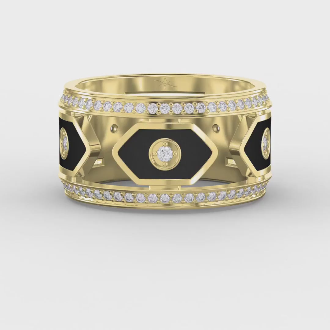 Wide Round Diamond Band with Black Enamel, product video