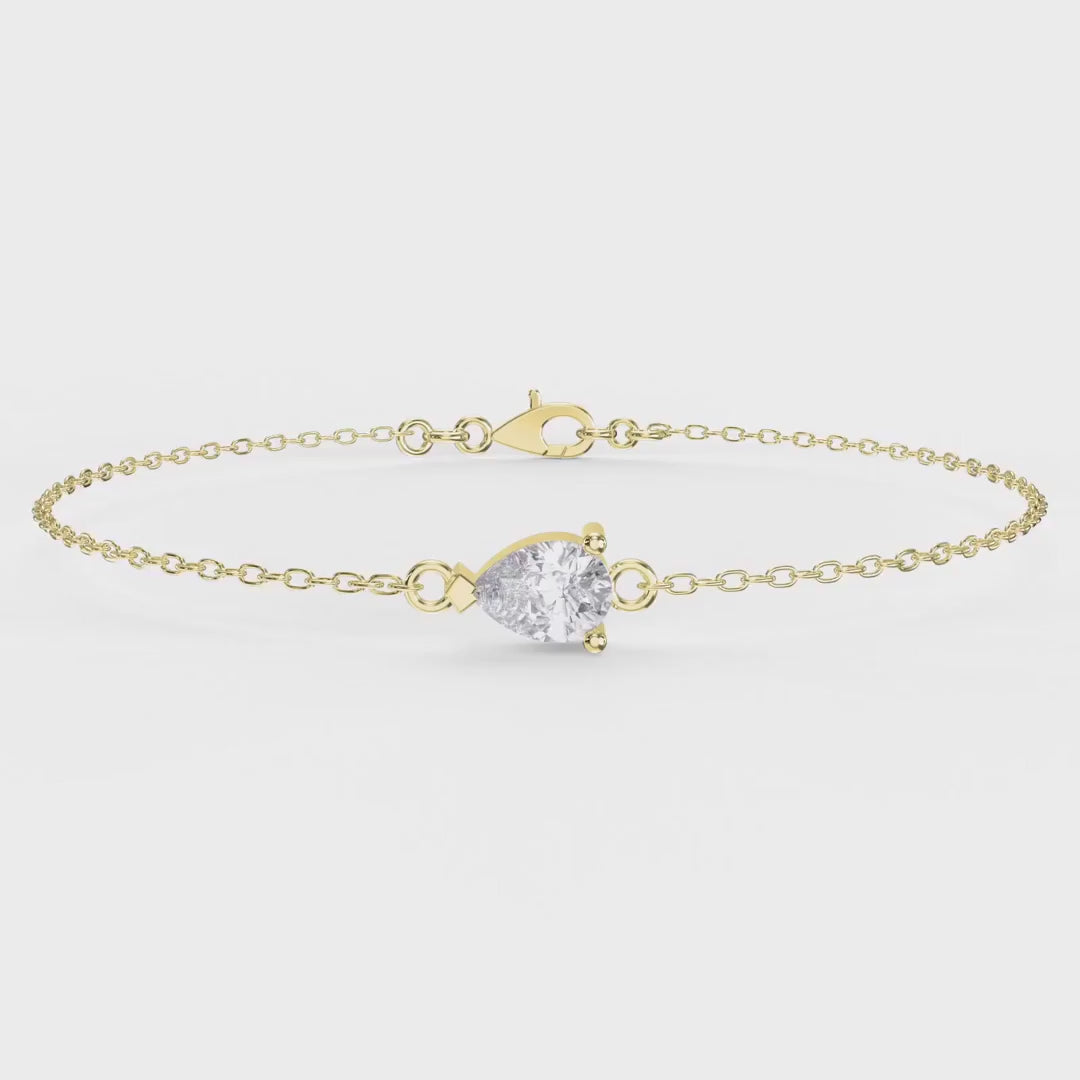 Pear Diamond Solitaire Chain Bracelet, product video