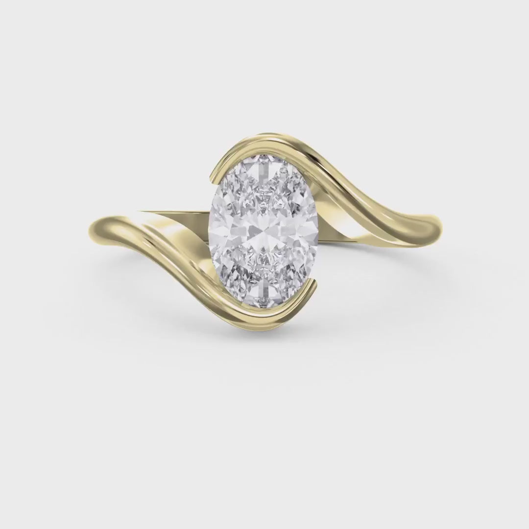 Modern Twist Bypass Design Oval Diamond Solitaire Ring, product video