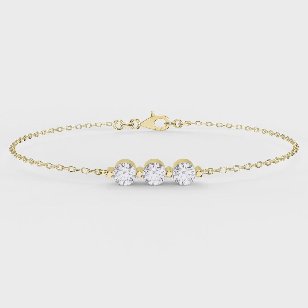 Round Diamond Timeless Trinity Bezel Set Chain Bracelet, product video