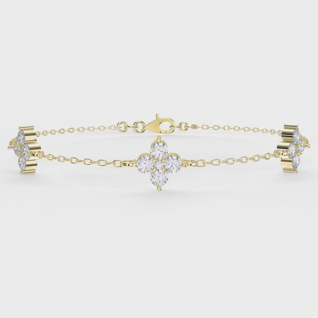 Round Diamond Verdant Bloom Clover Chain Bracelet, product video