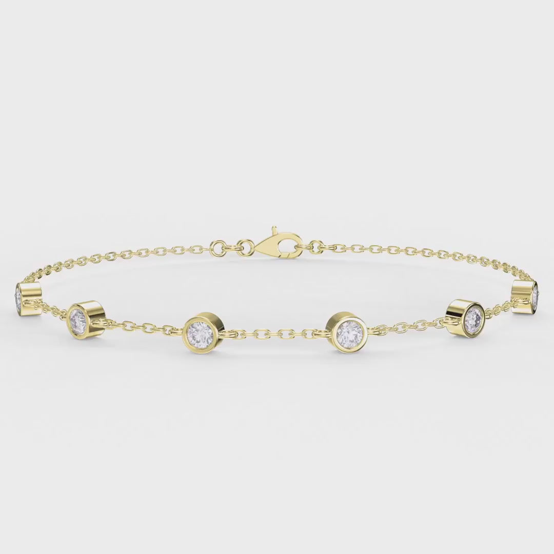 Diamond Station Bracelet, Bezel Set Round Diamonds Minimalist Chain Design, product video