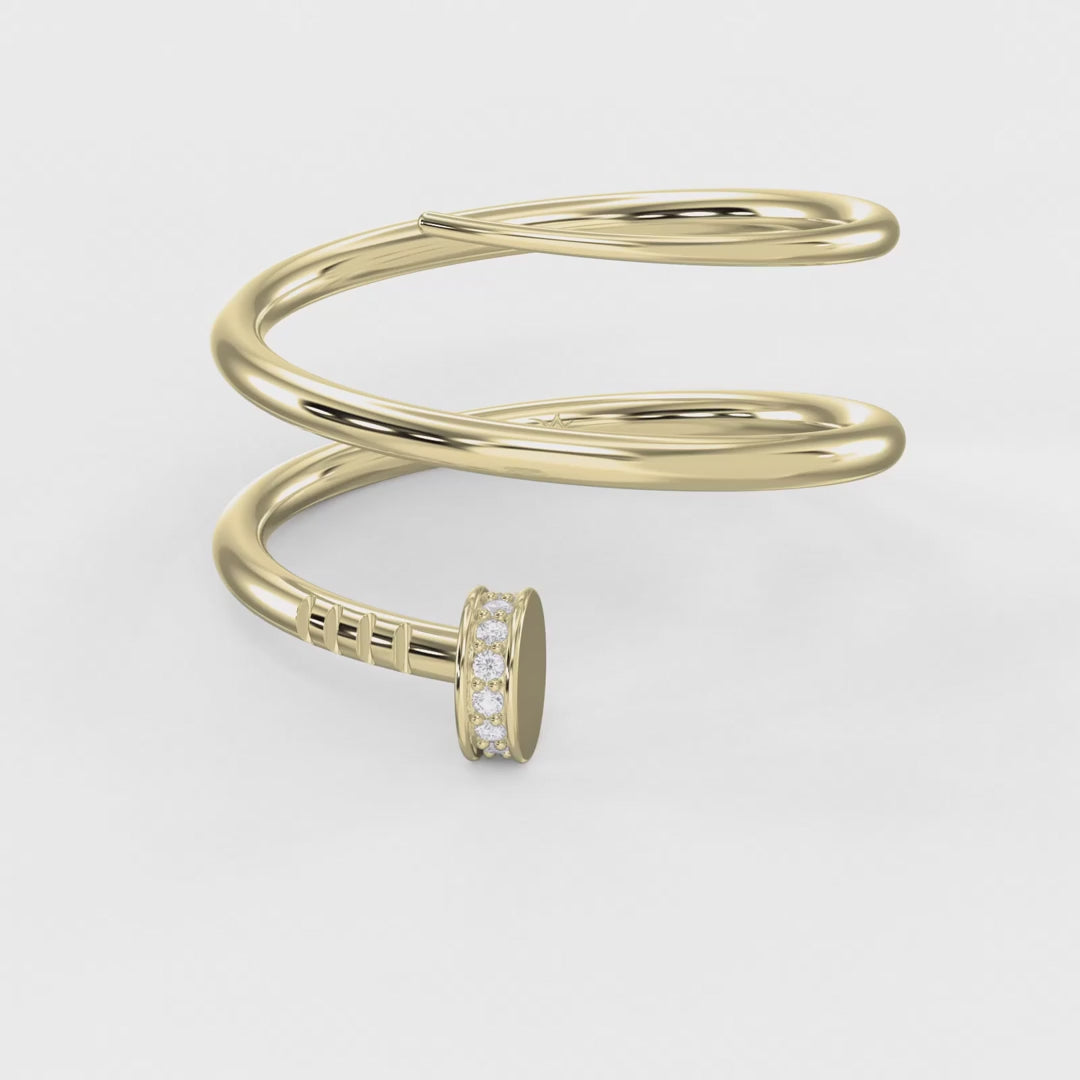 Nail Cuff Design Round Diamond Curved Ring, product video