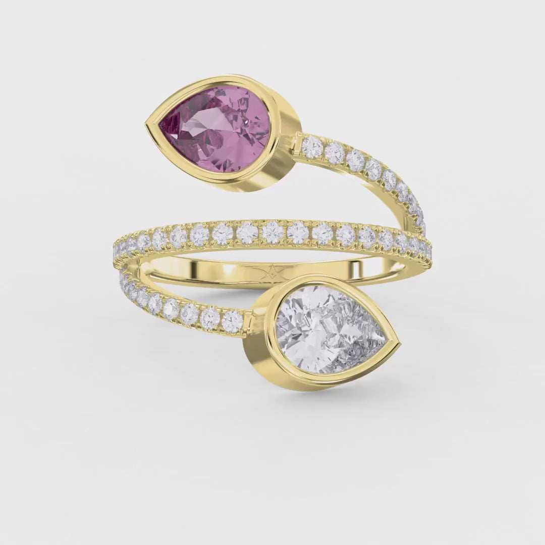 Elegant Wrap Style Dual Pear Shape Diamond Ring, product video