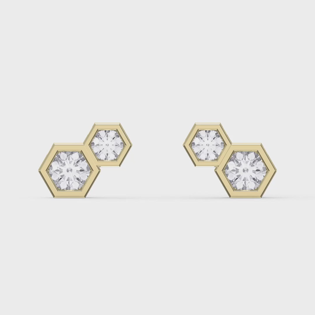 Honeycomb Hex Design Round Shape Earrings Stud, product video