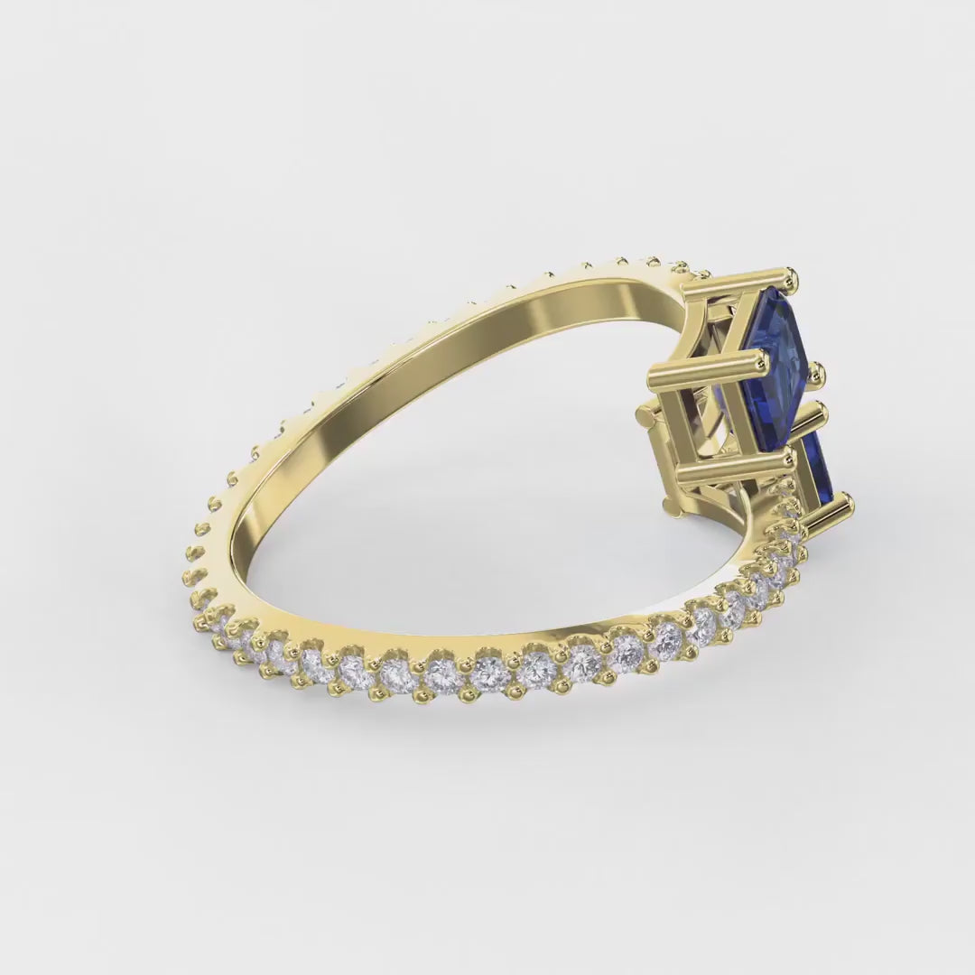 Emerald Cut Blue Sapphire Double Stone Pave Ring, product video