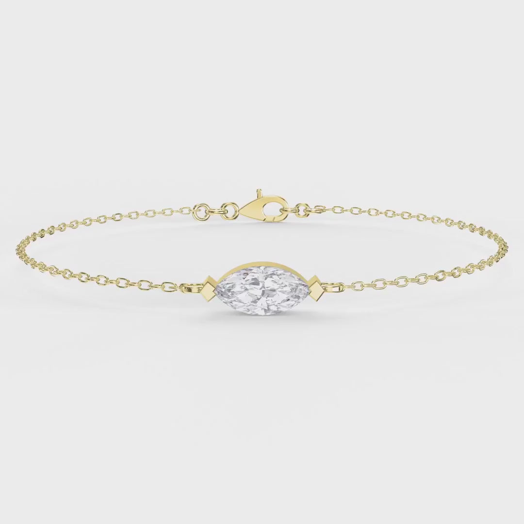 Elegant Marquise Diamond Solitaire Chain Bracelet, product video