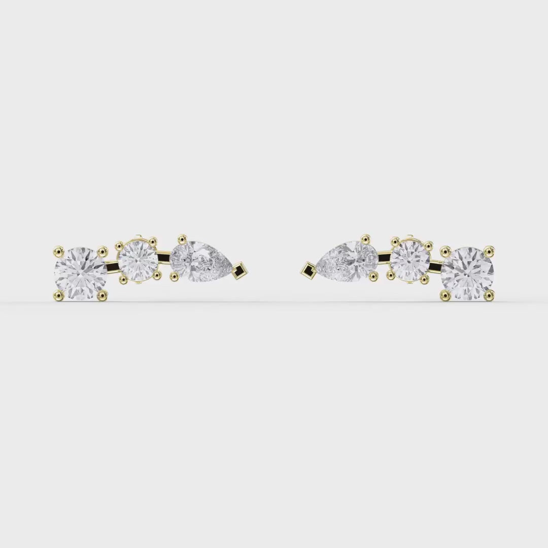 Pear and Round Diamond Cluster Design Fashion Earrings, product video