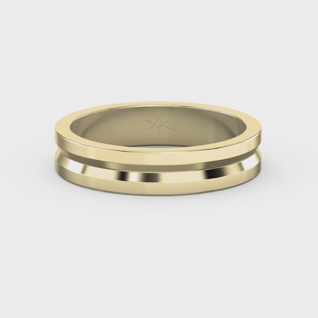 Bullnose Groove Pattern Flat Wedding Metal Band, product video