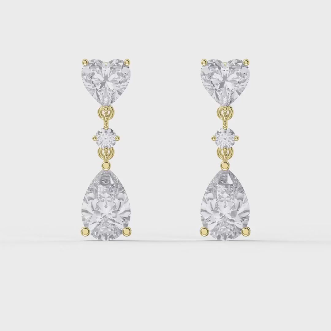 Romantic Heart and Pear Cut Diamond Drop Dangle Earring, product video
