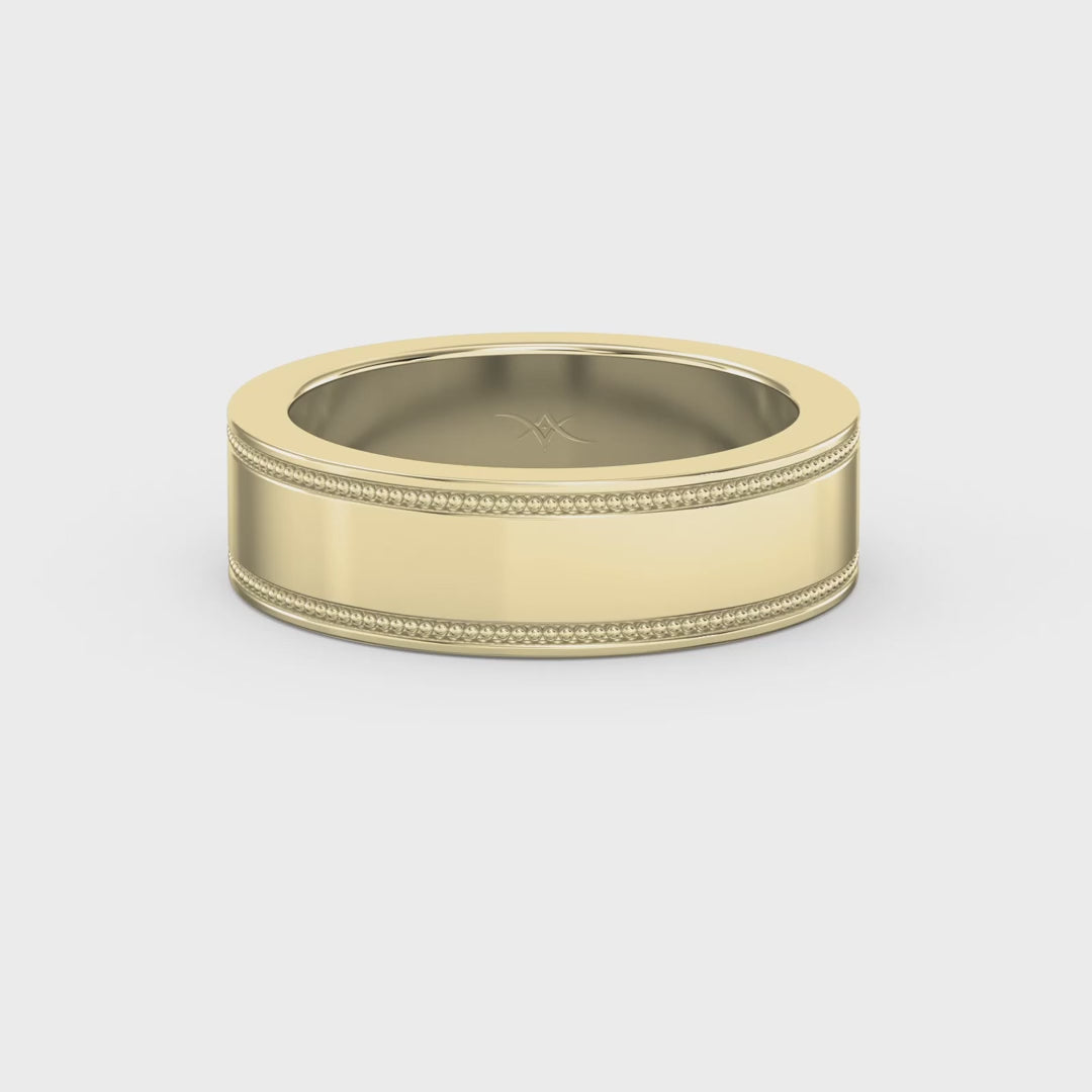 Mens Flat Polish Milgrain Metal Ring, product video