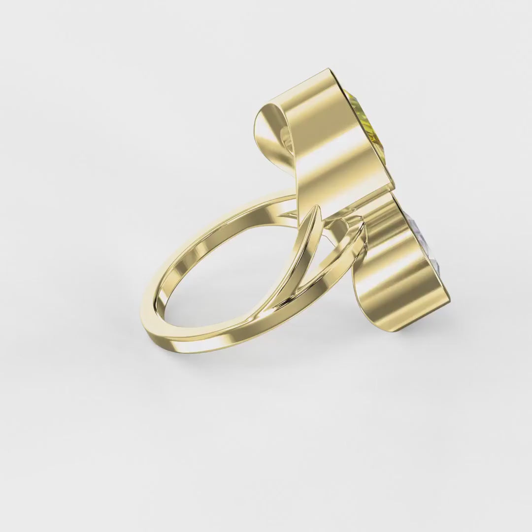 Elegant Two Stone Yellow Sapphire and Pear Cut Ring, product video