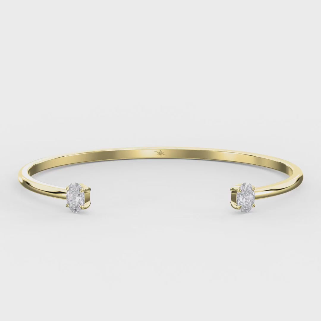 Minimalist Open Cuff Bracelet with Solitaire Oval Diamonds, product video