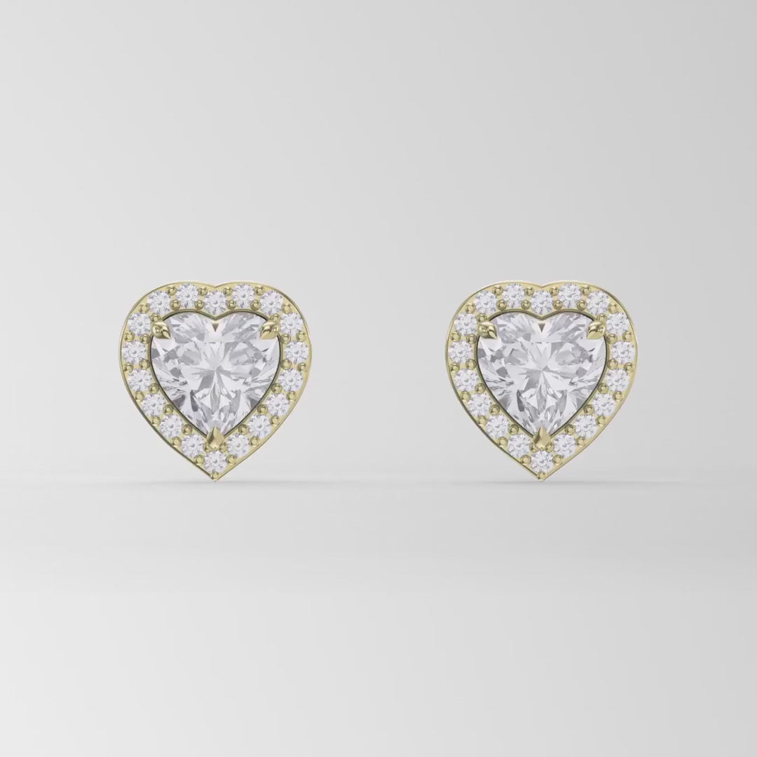 Heart Diamond Halo Design Stud Earrings, product video