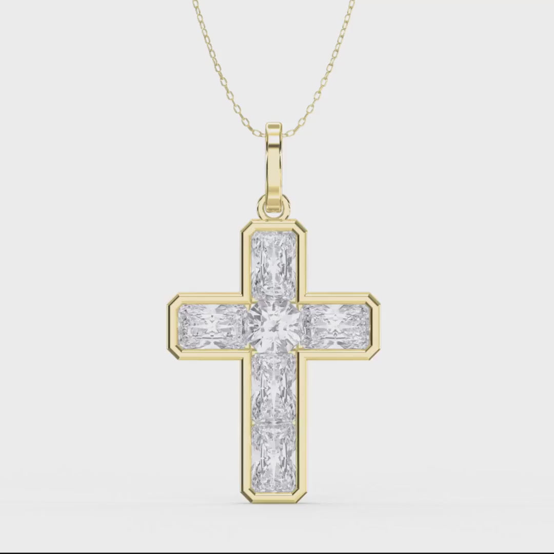 Radiant Diamond Cross Pendant Necklace, product video