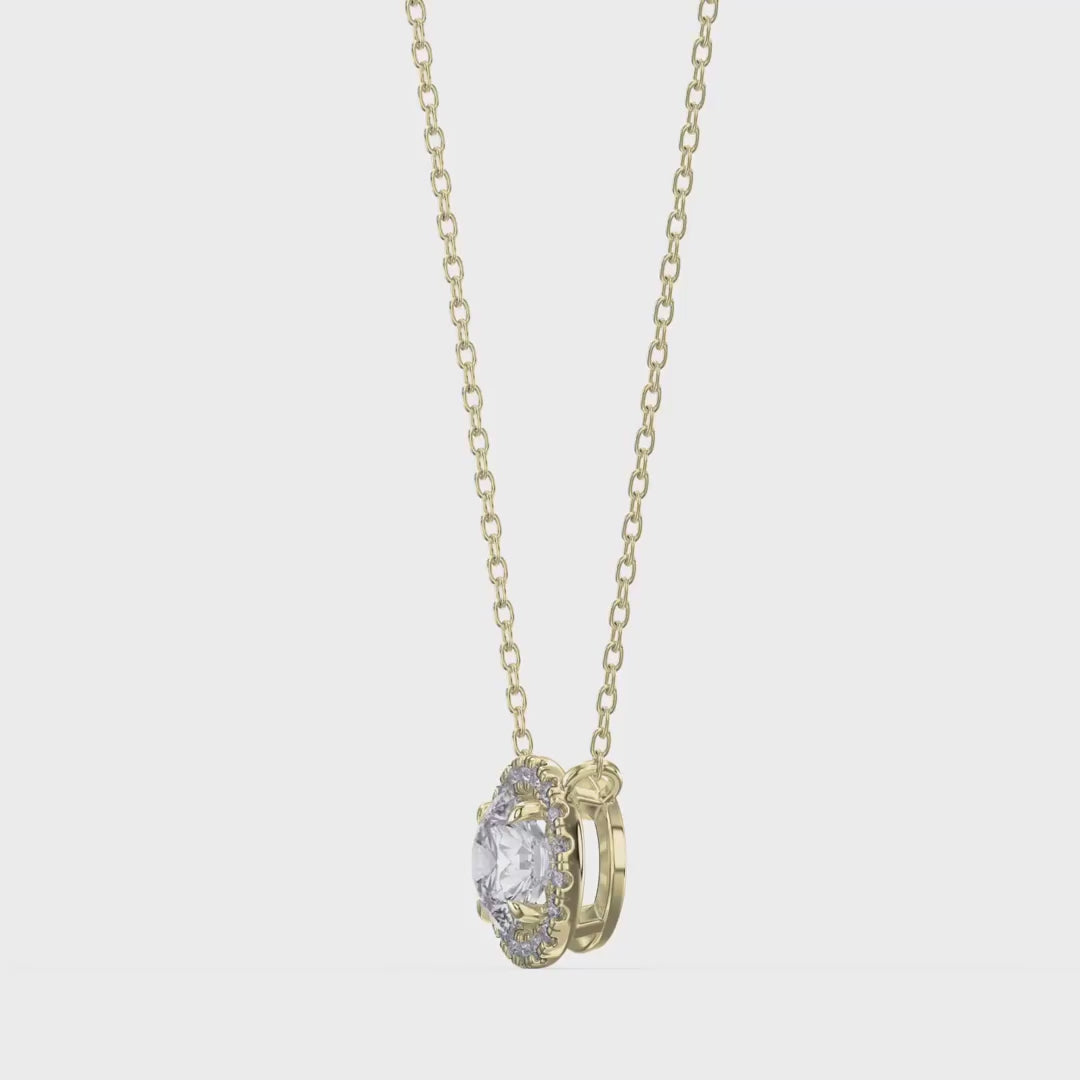 Round Shape Diamond and Side Stone Halo Design Pendant, product video