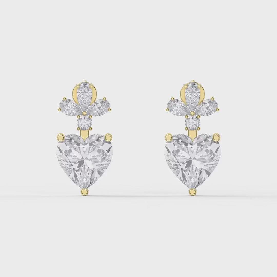 Floral Cluster Heart Diamond Drop Earring, product video