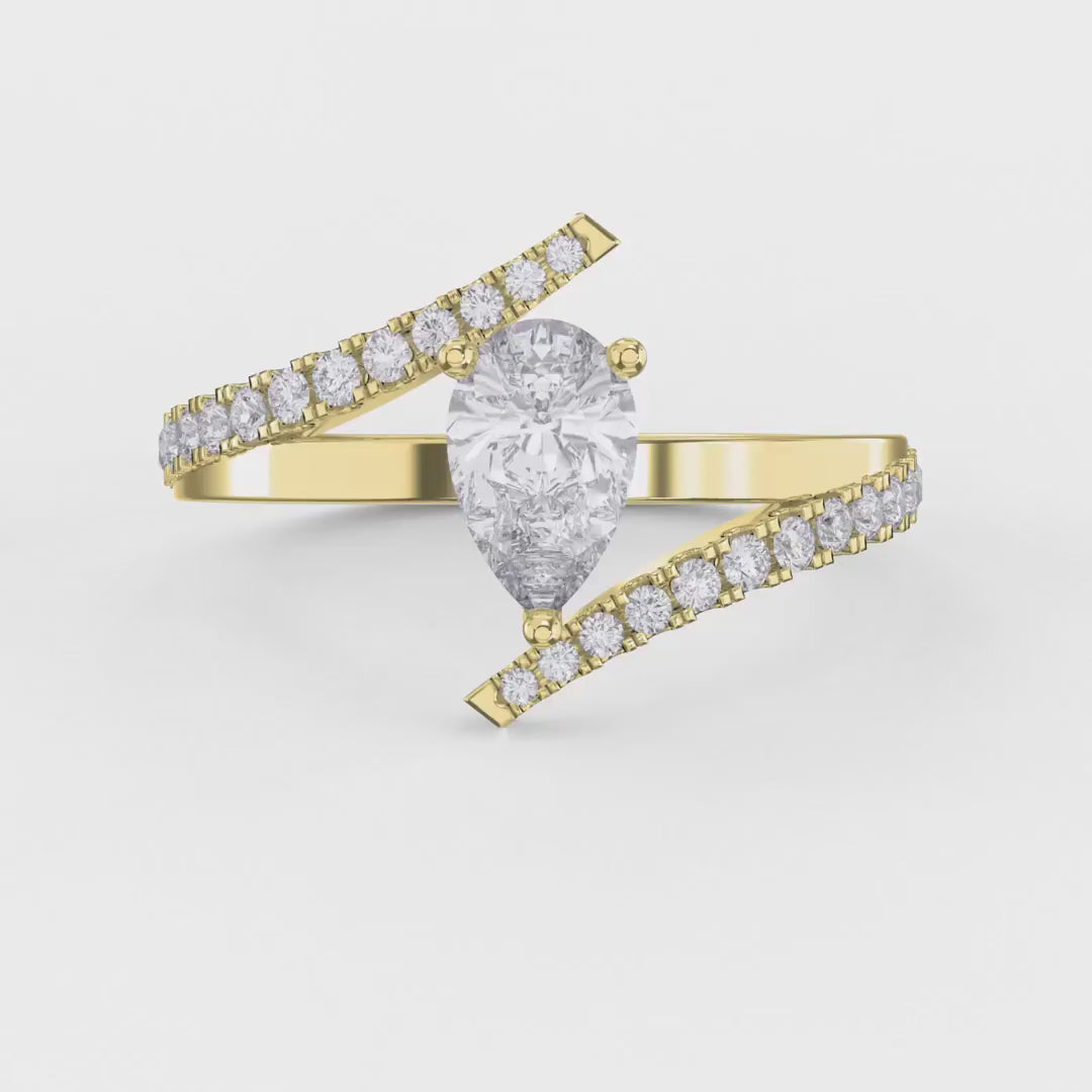 Elegant Pear Cut Diamond Bypass Side Stone Ring, product video