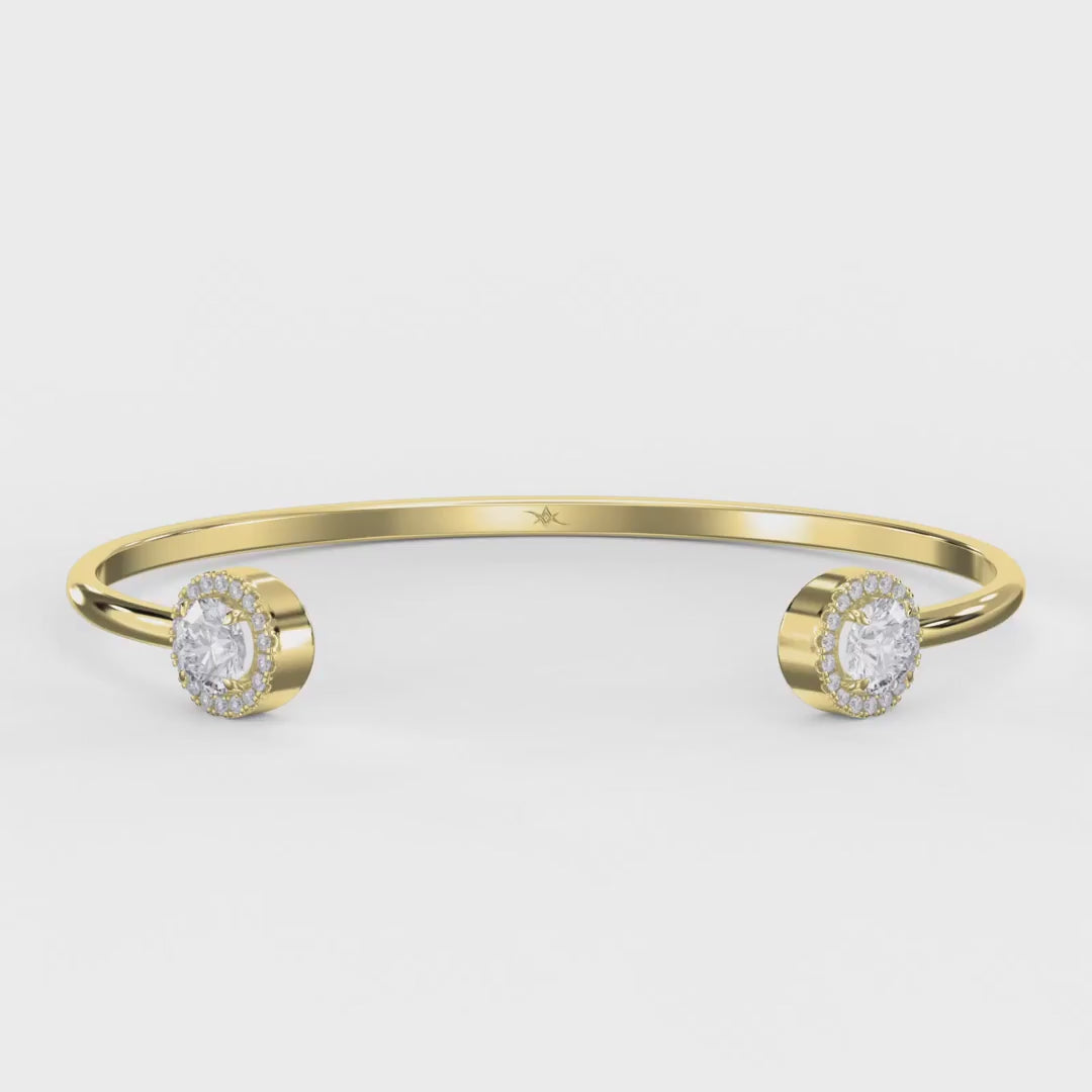Elegant Open Cuff Bracelet with Round Halo Diamonds, product video