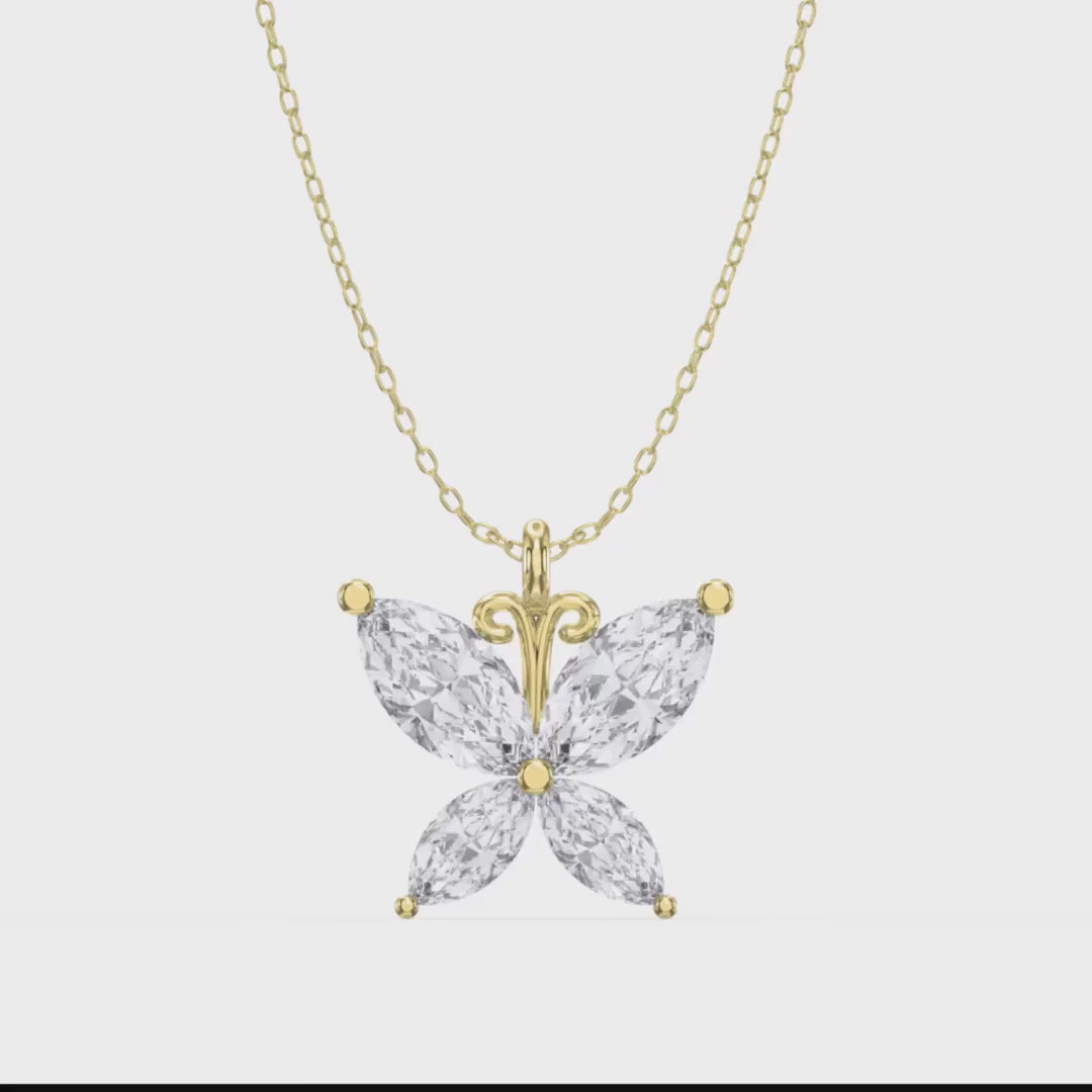 Butterfly Design Marquise Diamond Pendant Necklace, product video