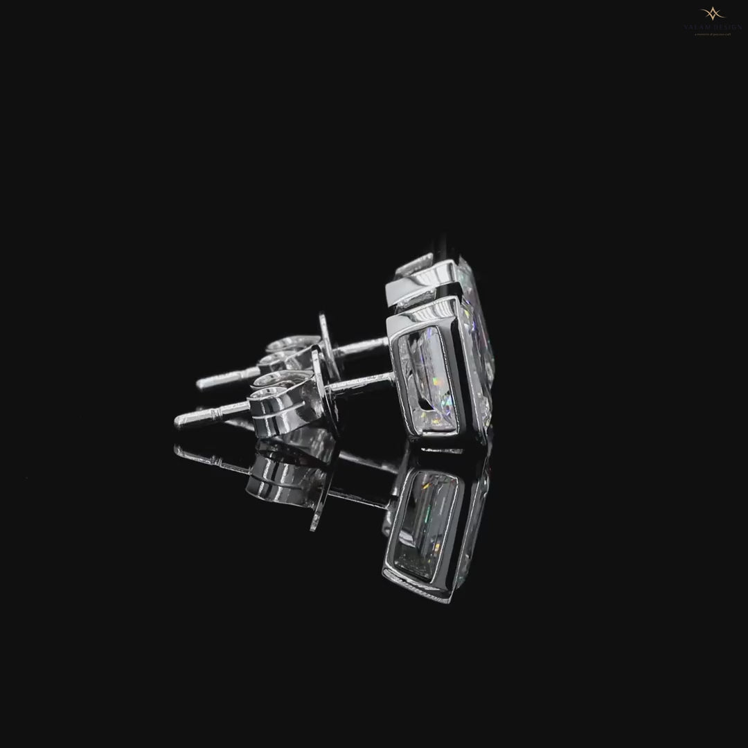 Emerald Cut Diamond Bezel Stud Earrings, product video