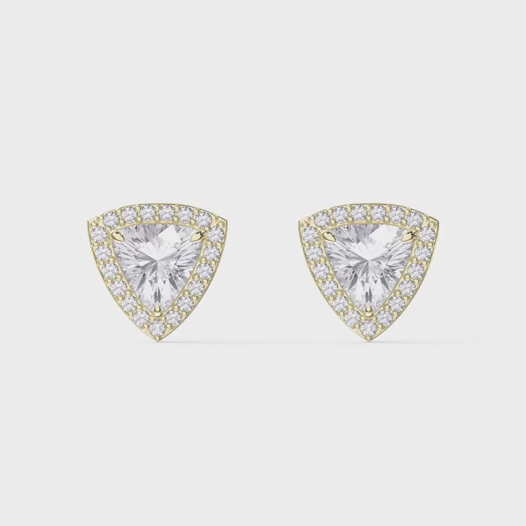Trillion Cut Diamond Halo Stud Earrings, product video